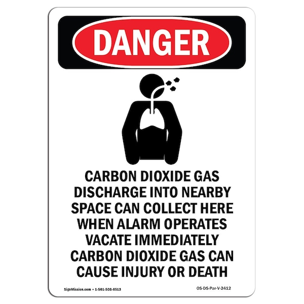 Safety Sign, OSHA Danger, 24" Height, Carbon Dioxide Gas, Portrait, D-1824-V-2412